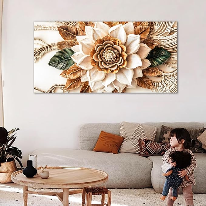 Tarfupth Boho Flower Canvas Wall Art for Living Room White and Brown Large Canvas Prints Botanical Pictures for Bedroom Office Home Decor 20"x40"