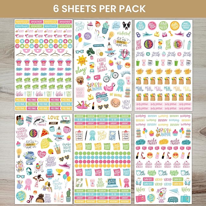 Bloom Daily Planners Productivity Stickers - Variety Sticker Pack - Six Sticker Sheets Per Pack!