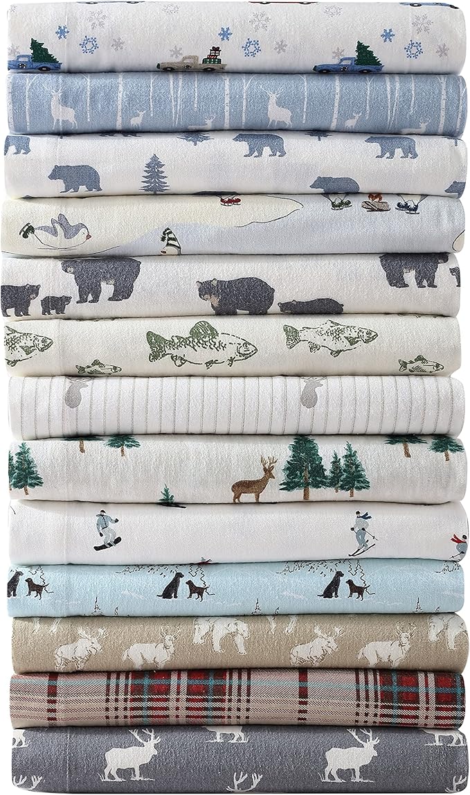 Eddie Bauer - Flannel Sheets Twin Size, Anti-Pilling & Wrinkle Resistant Cotton, Touchably Soft for All-Season Comfort - Bed Sheets with Matching Pillowcases & Fitted Sheet (Montlake Plaid Red)