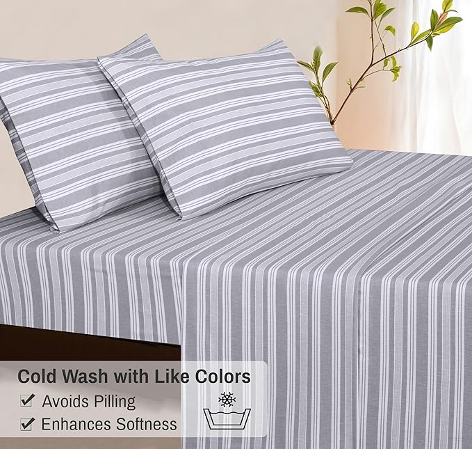 RUVANTI Flannel Sheets Full Size - 100% Cotton Double Brushed Bed Sheets Set, Deep Pockets 16 Inches, All Seasons Breathable & Extra Soft Full Sheets, Warm & Cozy, 4 Piece, Grey Lining
