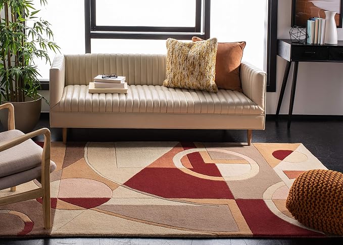 SAFAVIEH Rodeo Drive Collection Area Rug - 4' Square, Beige & Multi, Handmade Mid-Century Modern Abstract Wool, Ideal for High Traffic Areas in Living Room, Bedroom (RD845A)
