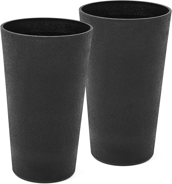 24" Tall Planters Set of 2, High-Density Resin Charcoal Outdoor Pots for Plants, Versatile Indoor/Outdoor Flower Pots w/Drainage Hole for Patio, Garden, Porch & Living Room Decor, Ideal Gift