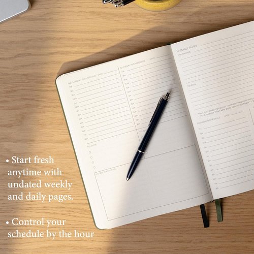 Anecdote 2026 Planner - 52-Week Daily Planner with Vegan Leather Hardcover | Olive Green, Start Anytime & Achieve Your Goals