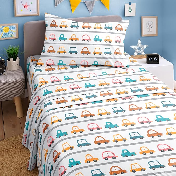 Kids Cars Twin 3 Piece Sheet Set - Boys, Girls, Teens, Toddler - Easy Fit, Deep Pockets - Breathable, Hotel Quality Bedding Sheets - Machine Washable & Wrinkle Free - Cute, Cozy & Soft - CGK Linens