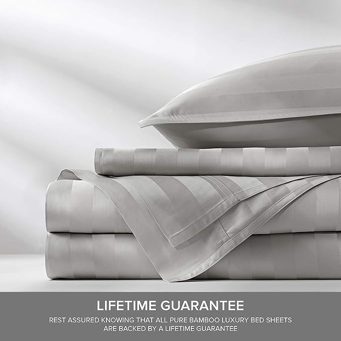 Pure Bamboo California King Sheets, Genuine 100% Organic Viscose Derived from Bamboo Bed Sheet Set, Soft & Cooling, Double Stitching, 2 Year Quality Promise (California King, Jacquard Silver)
