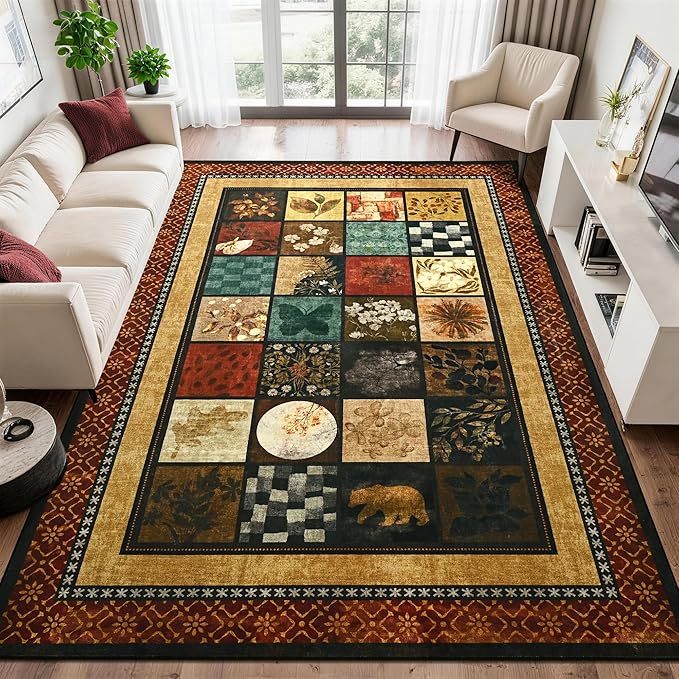 Tepook 8x10 Area Rugs for Living Room, Modern Large Geometric Rug for Bedroom, Washable Patchwork Rug Indoor Non Slip Throw Carpets for Dining Room Office Farmhouse Home Decor, Colorful