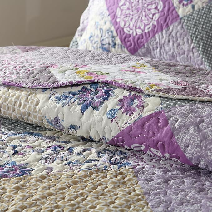 HoneiLife Quilt Set Twin Size - 2 Piece Microfiber Quilts Reversible Bedspreads Patchwork Coverlets Floral Bedding Set All Season Quilts, Late Spring