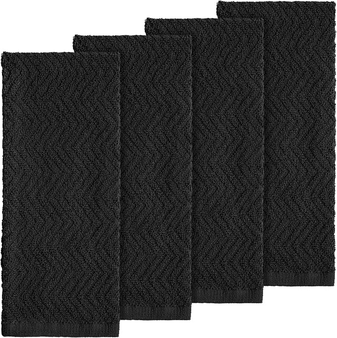 DecorRack 100% Cotton Kitchen Towels, 15" x 25" Absorbent Dish Towels [Premium Quality 400 GSM] Black (Pack of 4)