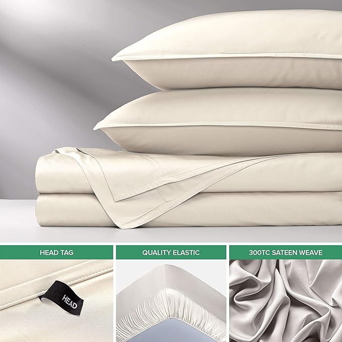 Pure Bamboo Split King Sheets, Genuine 100% Organic Viscose Derived from Bamboo Bed Sheet Set, Soft & Cooling, Double Stitching, 2 Fitted Sheets (Split King, Ivory)