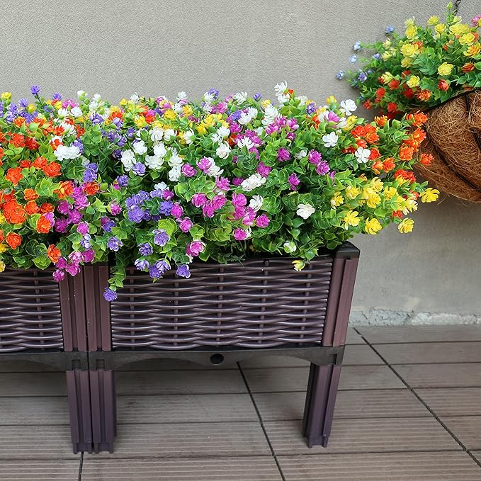 20 Bundles Artificial Flowers Outdoor Fake Plants, UV Resistant No Fade Faux Plastic Greenery Shrubs for Hanging Planter Garden Porch Window Box Outside Decoration,Home Indoor Decor, 5 Colors