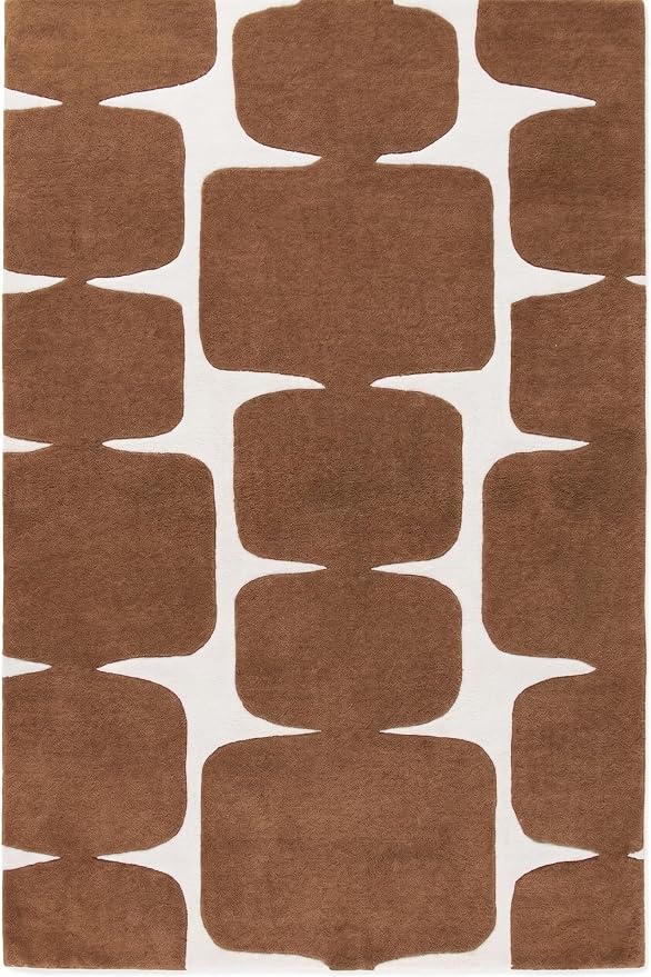 Restoration and Renovation Modern Wool Area Rug - Contemporary Abstract Geometric Design, Thick & Soft Hand-Tufted Carpet - Ideal for Indoor Decor in Living Room, Bedroom (Brown, 6' x 9')