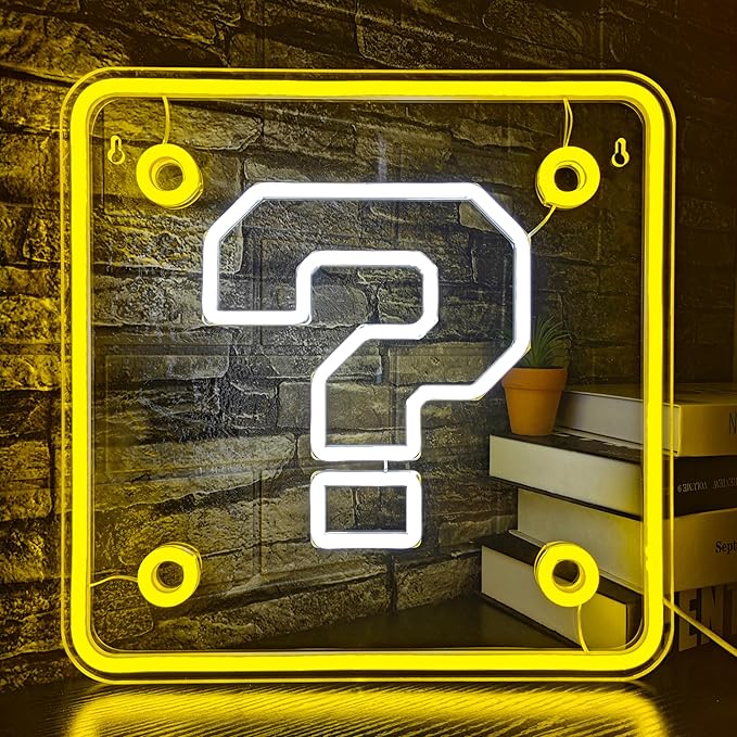 Question Block Neon Sign,Dimmable Question Square Neon Light for Game Room,Man Cave,Kids Room Wall Decor,USB Powered Led Night Lights Gamer Gifts for Boys, Kids
