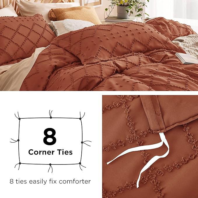 Bedsure Boho Twin Duvet Cover Size - Terracotta Breathable & Soft Boho Bedding, Machine Washable Comforter Cover for All Seasons, Includes 1 Duvet Cover 68"x90" with 1 Pillow Sham & Zipper Closure