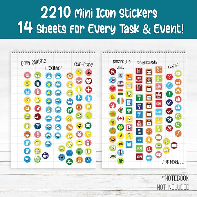 Vladi Creative Mini Planner Stickers - 2210 Pcs, 14 Sheets, Decorative & Productivity-Boosting Colorful Stickers for Journals, Calendars, Scrapbooking, Time Management, & DIY Planner Decoration