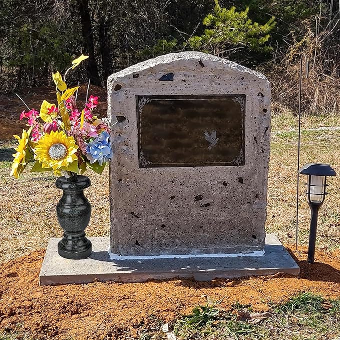 Cemetery Memorial Vase, Natural Granite Stone Flower Vases with Draining Holes for Home Tabletop, Cemetery Flowers, Memorial Grave Headstone Decorations (2Pcs, 10 Inches)