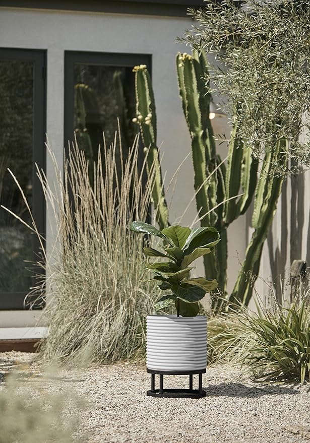 Veradek Mod Series Raised 13" Short Planter for Patio & Backyard | Durable Plastic-Stone Material w/Wooden Stand | Modern Décor for Plants & Flowers