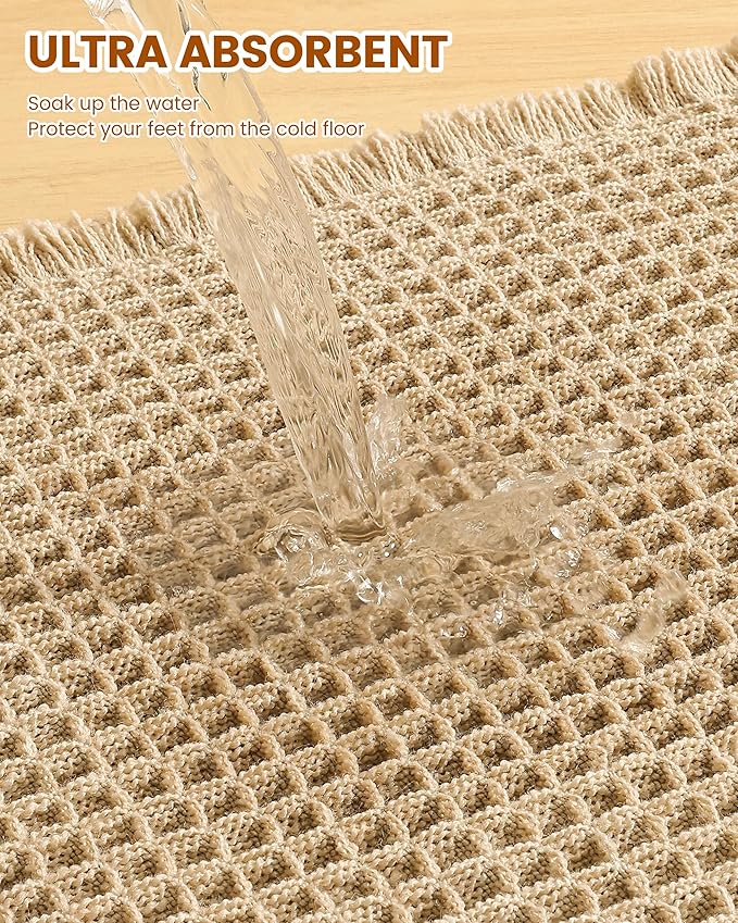 Smiry Waffle Bath Mat 60x24, Extra Soft Absorbent Bathroom Rugs, Non Slip Machine Washable Quick Dry Bath Rugs for Bathroom Floor, Tub, Shower, Home Decor Accessories, Brown
