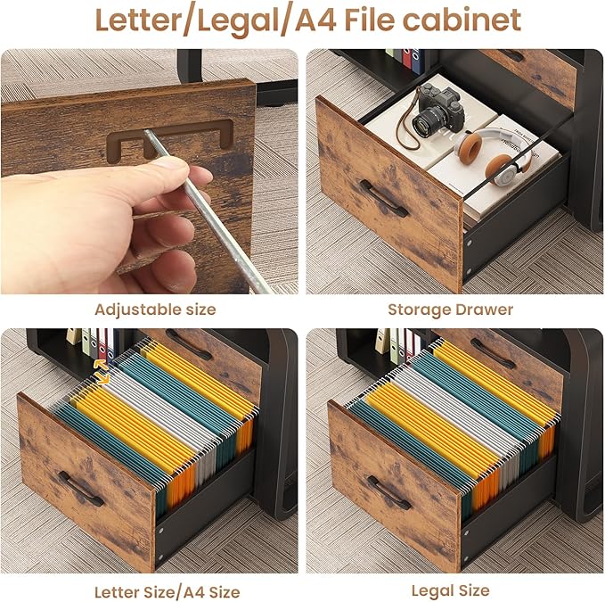 SEDETA 63 Inch Executive Desk, Large Office Desk with File Drawer, L Shaped Desk with Drawers, Computer Desk with Mobile CPU Stand, Storage Shelves, Power Outlets for Home Office, Rustic Brown