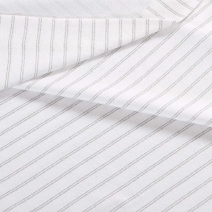 Eddie Bauer - Flannel Sheets King Size, Anti-Pilling & Wrinkle Resistant Cotton, Touchably Soft for All-Season Comfort - Bed Sheets with Matching Pillowcases & Fitted Sheet (Trail Stripe Grey)