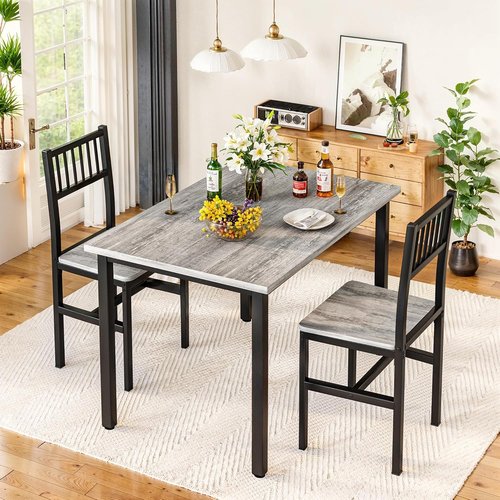 Skiennix 3-Piece Dining Table Set - Space-Saving Wooden Kitchen Table with Chairs for Small Spaces | Grey