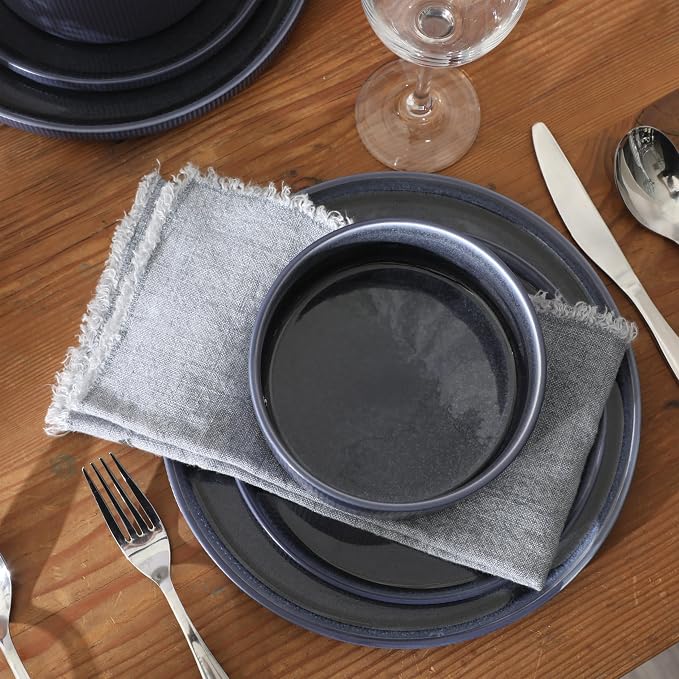 Gibson Elite Redrock Canyon 12-Piece New Bone China Dinnerware Set Service for 4, Reactive Glaze Plates and Bowls, Dishwasher and Microwave Safe, Navy Blue
