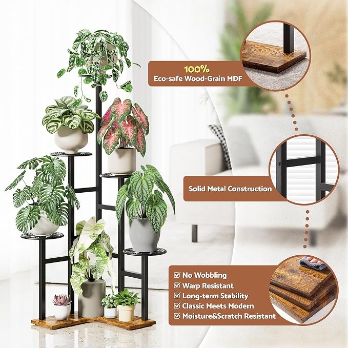 6 Tier Plant Stand Indoor Outdoor Metal Flower Pot Holder Shelf Tiered Planter Display Rack for Living Room Balcony Garden Patio