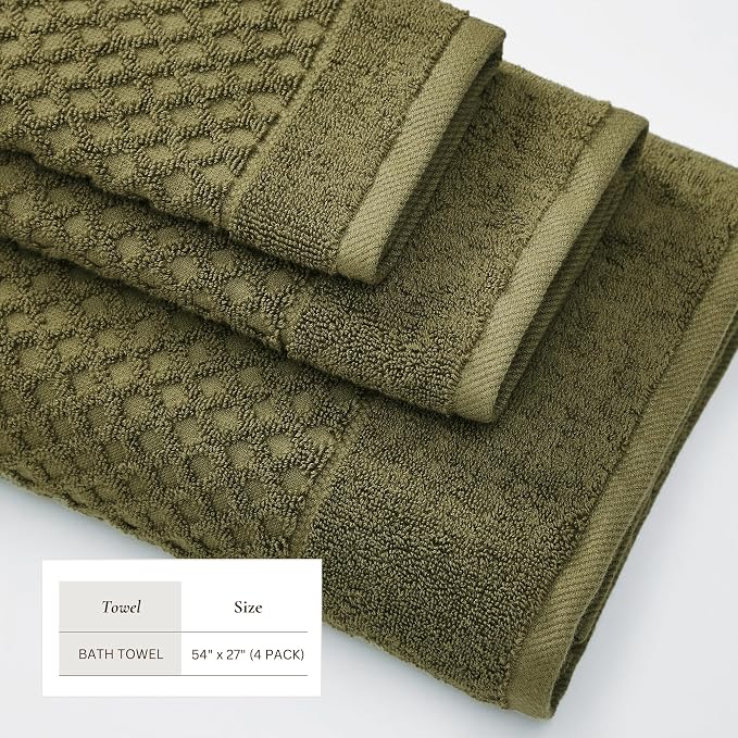 Great Bay Home Bath Towels - 100% Cotton 4 Pack 54x27 Bath Towel Set - Absorbent, Durable, Quick-Dry Towels for Bathroom (Olive)