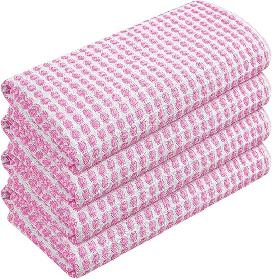 TWINY threads Circle Waffle Kitchen Dish Towels 4 Pack, 16x26 Inch, 100% Cotton, Absorbent, Lightweight, Quick Drying, Multi Purpose Wash Rags, Suitable for Crafting, Embroidery, Household, Baby Pink