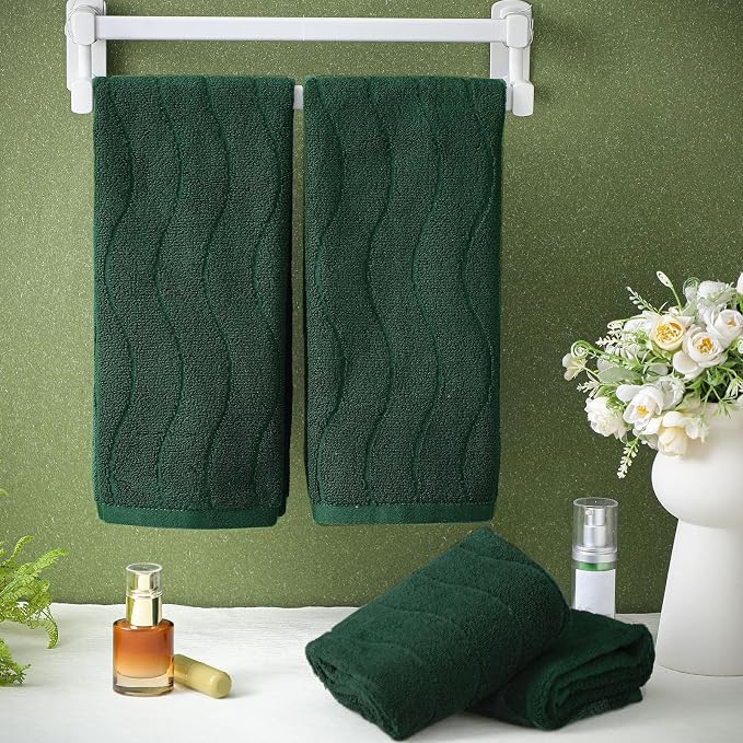 VitalCozy 4 Pcs Green Hand Towels for Bathroom Dark Green Irish Hand Towels Set 14x29 Inch 100% Cotton Soft Absorbent Decorative for Bathroom Kitchen