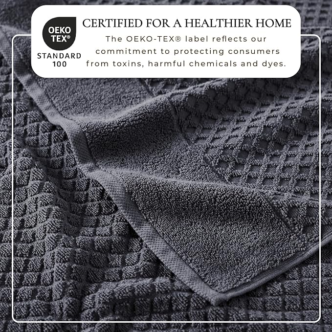 Great Bay Home Bath Towels - 100% Cotton 6 Piece Towel Set - Diamond Waffle Weave - Absorbent, Durable, Quick-Dry Towels for Bathroom (Stone Blue)