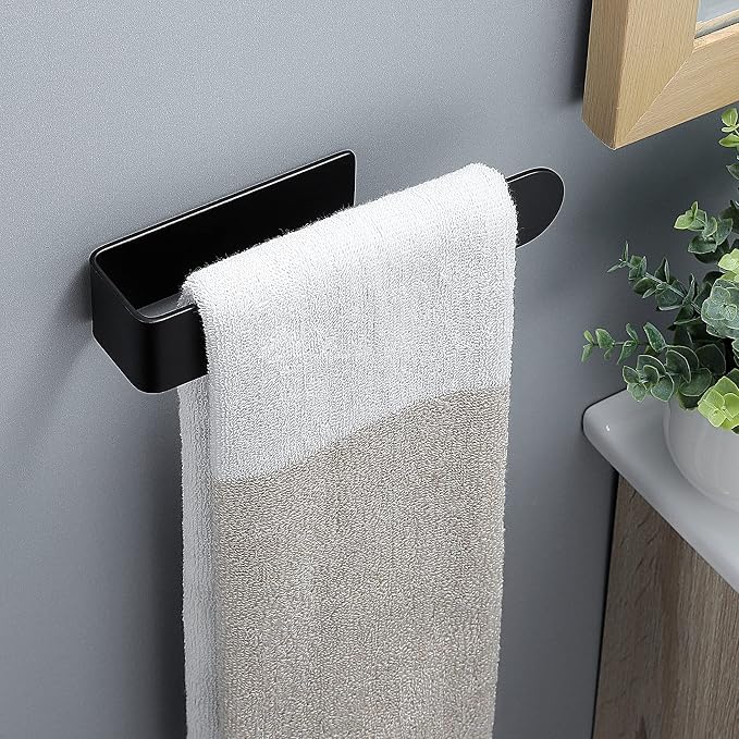 Taozun Hand Towel Bar Bathroom Towel Holder Black Single Towel Rack Self Adhesive Towel Ring Stainless Steel Towel Rail for Bathroom Kitchen, 2 Packs