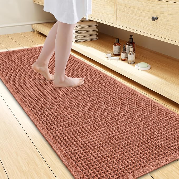 Smiry Waffle Bath Mat 60x24, Extra Soft Absorbent Bathroom Rugs, Non Slip Machine Washable Quick Dry Bath Rugs for Bathroom Floor, Tub, Shower, Home Decor Accessories, Orange