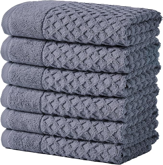 Great Bay Home Hand Towels - 100% Cotton 6 Pack 26x16 Hand Towel Set - Absorbent, Durable, Quick-Dry Towels for Bathroom (Chambray Blue)