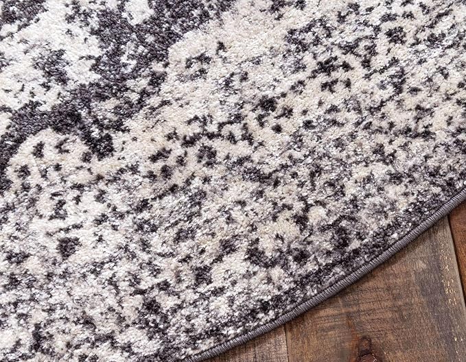 Unique Loom Bromley Collection Area Rug - Wells (3' Round, Ivory/ Gray)