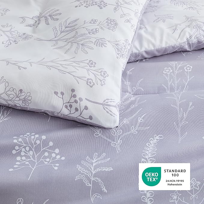 Bedsure Full Comforter Set - Lavender Bed Set, 3 Pieces Cute Floral Bedding, 1 Soft Reversible Botanical Flowers Comforter and 2 Pillow Shams