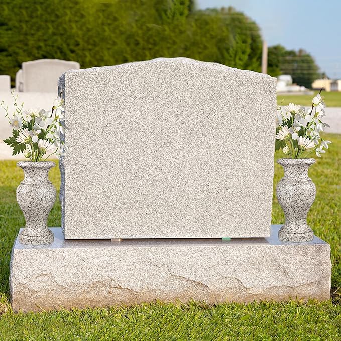 Cemetery Vase, Turned Granite Vase Polished, Memorial Stone Vases with Draining Holes for Home Tabletop, Cemetery Flowers, Grave Headstone Decorations (2Pcs, Grey)