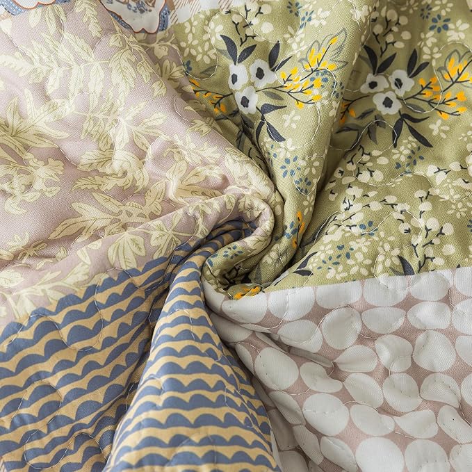 HoneiLife Queen Quilt Bedding Sets - Rustic Quilts 3-Piece 90x96, Microfiber Reversible Bedspreads Patchwork Coverlet Floral Bedding Set All Season Use