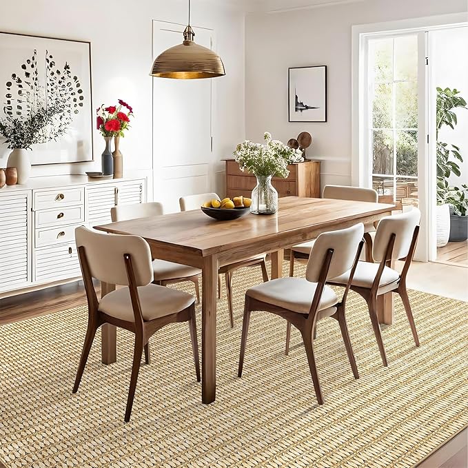 9x12 Area Rug Washable Modern Braided Rug for Living Room Low Pile Soft Bedroom Rugs Non Slip Modern Indoor Large Carpet Thin Foldable Distressed Woven Print Carpet for Nursery Dining Playroom, Camel