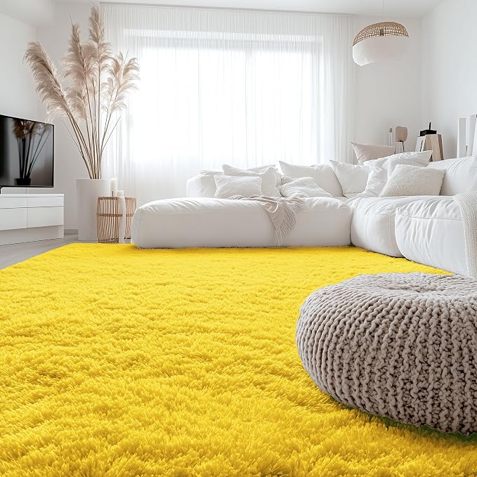 OLANLY 8x10 Machine Washable Large Area Rugs for Living Room, Bedroom, Soft Fluffy Shaggy Bedside Rug, Indoor Floor Carpet for Kids Girls and Boys, Dorms, Nursery, Home Decor Aesthetic, Yellow