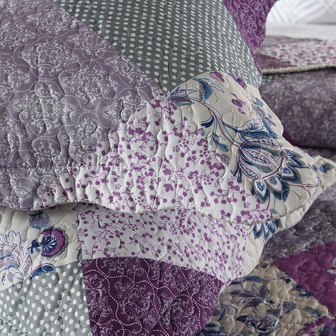 HoneiLife Quilt Set King Size - 3 Piece Microfiber Quilts Reversible Bedspreads Patchwork Coverlets Floral Bedding Set All Season Quilts- Late Spring,King
