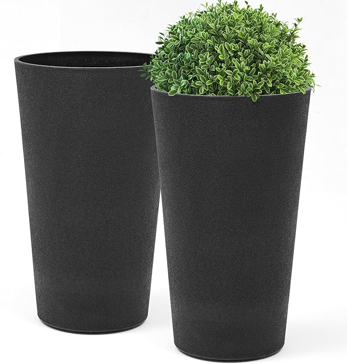 24" Tall Planters Set of 2, High-Density Resin Charcoal Outdoor Pots for Plants, Versatile Indoor/Outdoor Flower Pots w/Drainage Hole for Patio, Garden, Porch & Living Room Decor, Ideal Gift