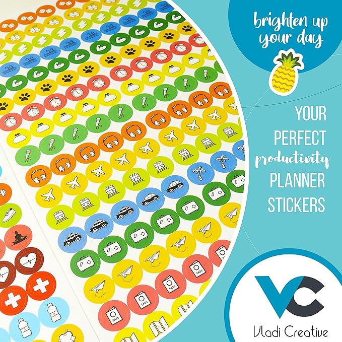 Vladi Creative Mini Planner Stickers - 2210 Pcs, 14 Sheets, Decorative & Productivity-Boosting Colorful Stickers for Journals, Calendars, Scrapbooking, Time Management, & DIY Planner Decoration