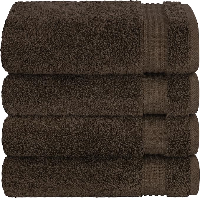 Cotton Paradise 100% Cotton Turkish Towel Set, Soft Absorbent Quick Dry, 4 Piece Hand Towel Set, Chocolate Brown