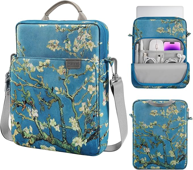 MoKo 15 Inch Laptop Sleeve Bag Fits MacBook Air 15" M2 2023, MacBook Pro 14" M2 2023, Galaxy Tab S9 Utra 14.6" 2023, Handle Carrying Case with Shoulder Strap, Apricot Flower