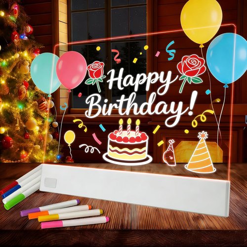 Lumiboard LED Note Board - Doodle Glow Drawing Tablet with 8 Highlighters & 3 Modes | 13.18" x 10" - Perfect Valentine's Day Gift