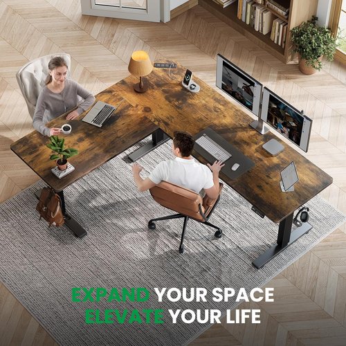 SIAGO L-Shaped Standing Desk - 63 x 55 Inch Adjustable Corner Desk with Charging Station | Memory Controller for Home Office