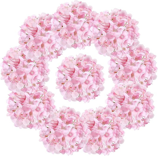 10PCS Silk Hydrangea Heads with Stems Artificial Flowers for Wedding Party Home Decor (Pink 2#)