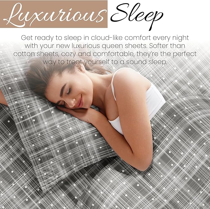 Linen Market Double-Brushed Patterned Microfiber Queen Sheet Set 4 Piece – Oeko-TEX Certified Ultra Soft & Wrinkle-Free - 16" Deep Pocket Sheets - Easy Care Queen Size - Polka Dot Gray