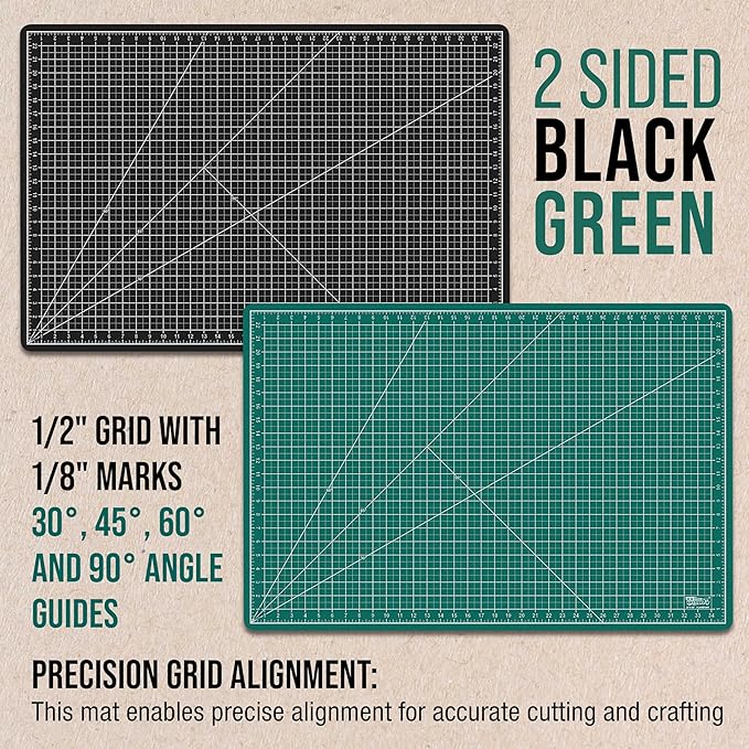 U.S. Art Supply 24" x 36" Self-Healing Cutting Mat 5-Ply - Double-Sided Green/Black Craft Mat, Non-Slip Cutting Mats for Crafts, Sewing, Quilting, Scrapbooking