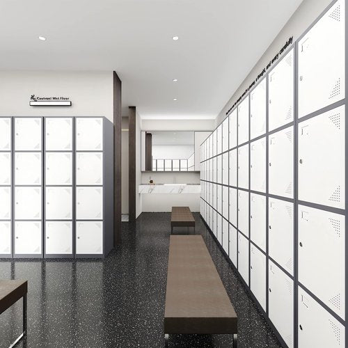 BYNSOE Metal 4-Door Locker - Durable Employee Storage Cabinet for School, Gym, Hospital | Grey & White
